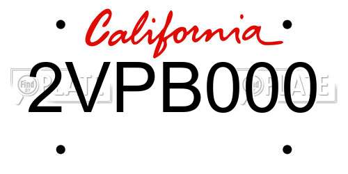 2VPB000 California License Plate