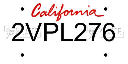 2VPL276 California License Plate