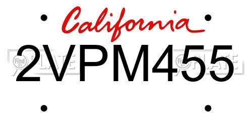 2VPM455 California License Plate