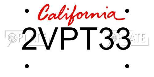 2VPT33 California License Plate