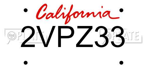 2VPZ33 California License Plate