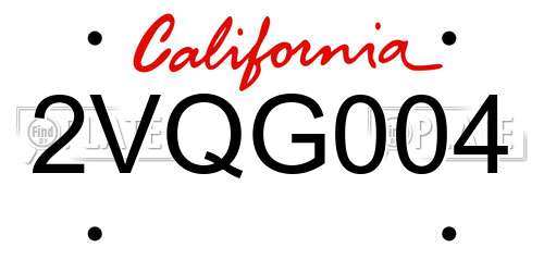 2VQG004 California License Plate
