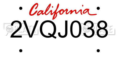 2VQJ038 California License Plate