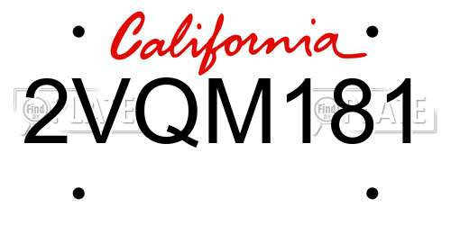 2VQM181 California License Plate