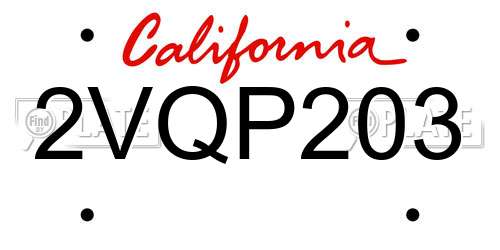 2VQP203 California License Plate