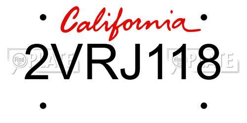 2VRJ118 California License Plate