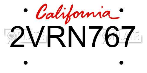 2VRN767 California License Plate