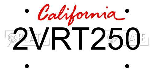 2VRT250 California License Plate