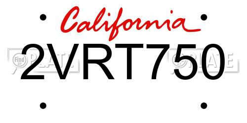 2VRT750 California License Plate