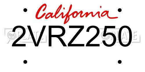2VRZ250 California License Plate