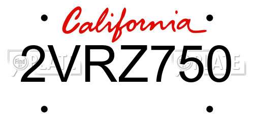 2VRZ750 California License Plate
