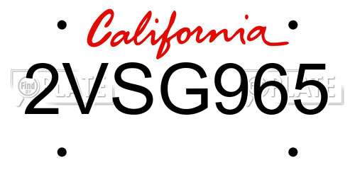 2VSG965 California License Plate