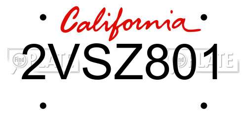 2VSZ801 California License Plate