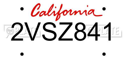 2VSZ841 California License Plate
