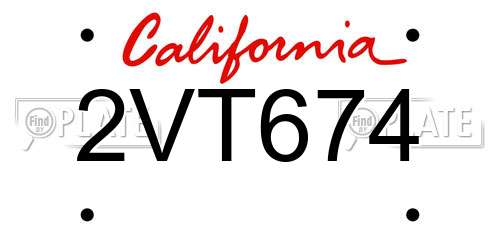 2VT674 California License Plate