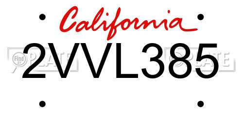 2VVL385 California License Plate