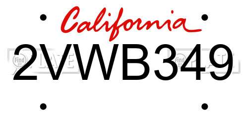 2VWB349 California License Plate