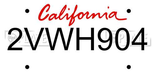 2VWH904 California License Plate