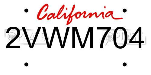 2VWM704 California License Plate