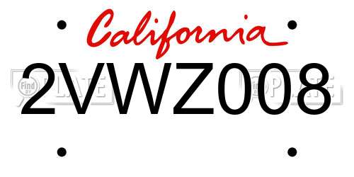 2VWZ008 California License Plate