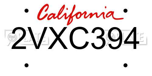 2VXC394 California License Plate