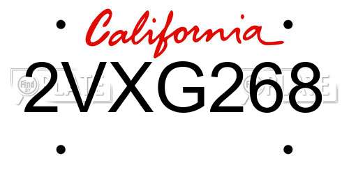 2VXG268 California License Plate
