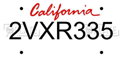 2VXR335 California License Plate