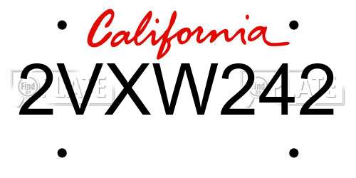 2VXW242 California License Plate