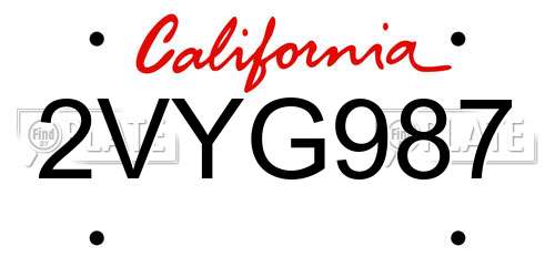 2VYG987 California License Plate