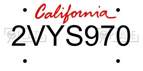 2VYS970 California License Plate