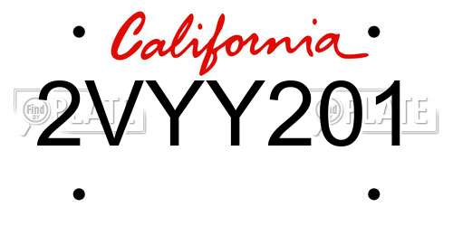 2VYY201 California License Plate
