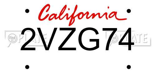 2VZG74 California License Plate