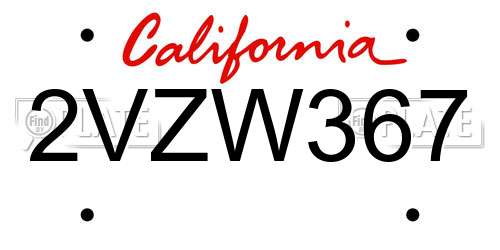 2VZW367 California License Plate