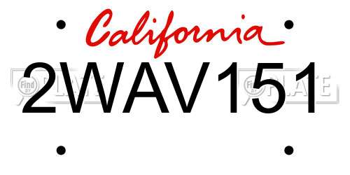 2WAV151 California License Plate