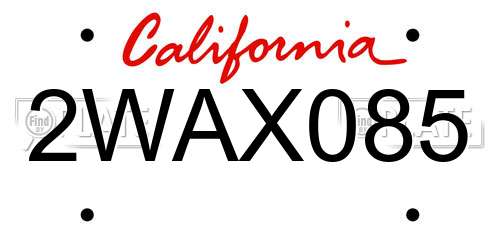 2WAX085 California License Plate