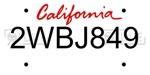 2WBJ849 California License Plate
