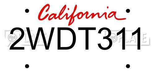 2WDT311 California License Plate