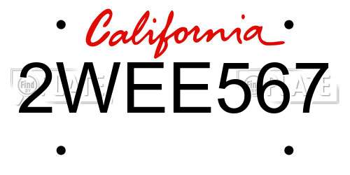 2WEE567 California License Plate
