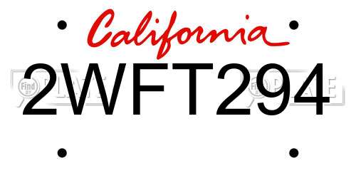 2WFT294 California License Plate