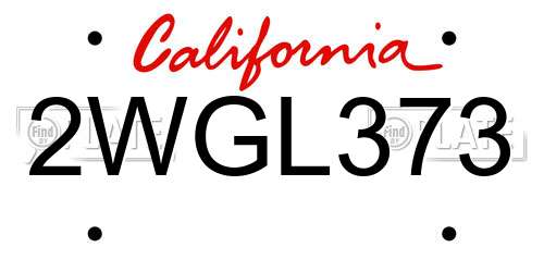 2WGL373 California License Plate