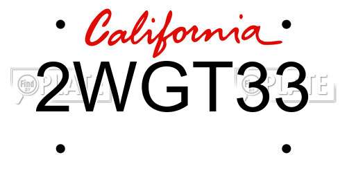 2WGT33 California License Plate