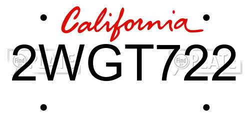 2WGT722 California License Plate