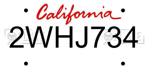 2WHJ734 California License Plate
