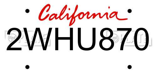 2WHU870 California License Plate
