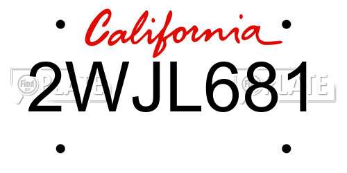 2WJL681 California License Plate