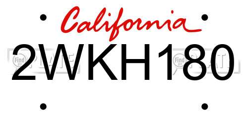 2WKH180 California License Plate
