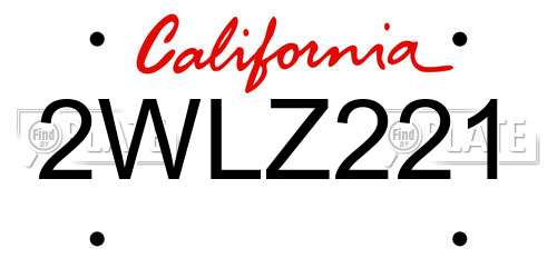 2WLZ221 California License Plate