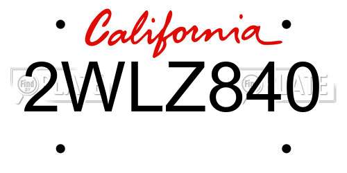 2WLZ840 California License Plate