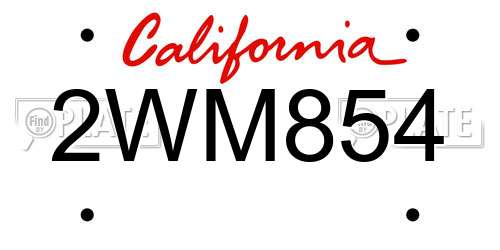2WM854 California License Plate