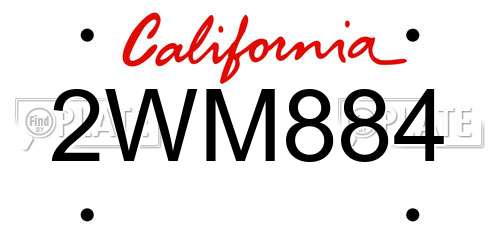 2WM884 California License Plate